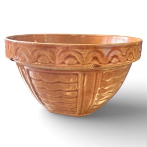 Vintage Robinson Ransbottom USA 9 ”gelbe Ware Rührschüssel / antike Tortenkrustenrand / rustikale prima Küchenschüssel / Kürbisbraune Farbe Obstschüssel