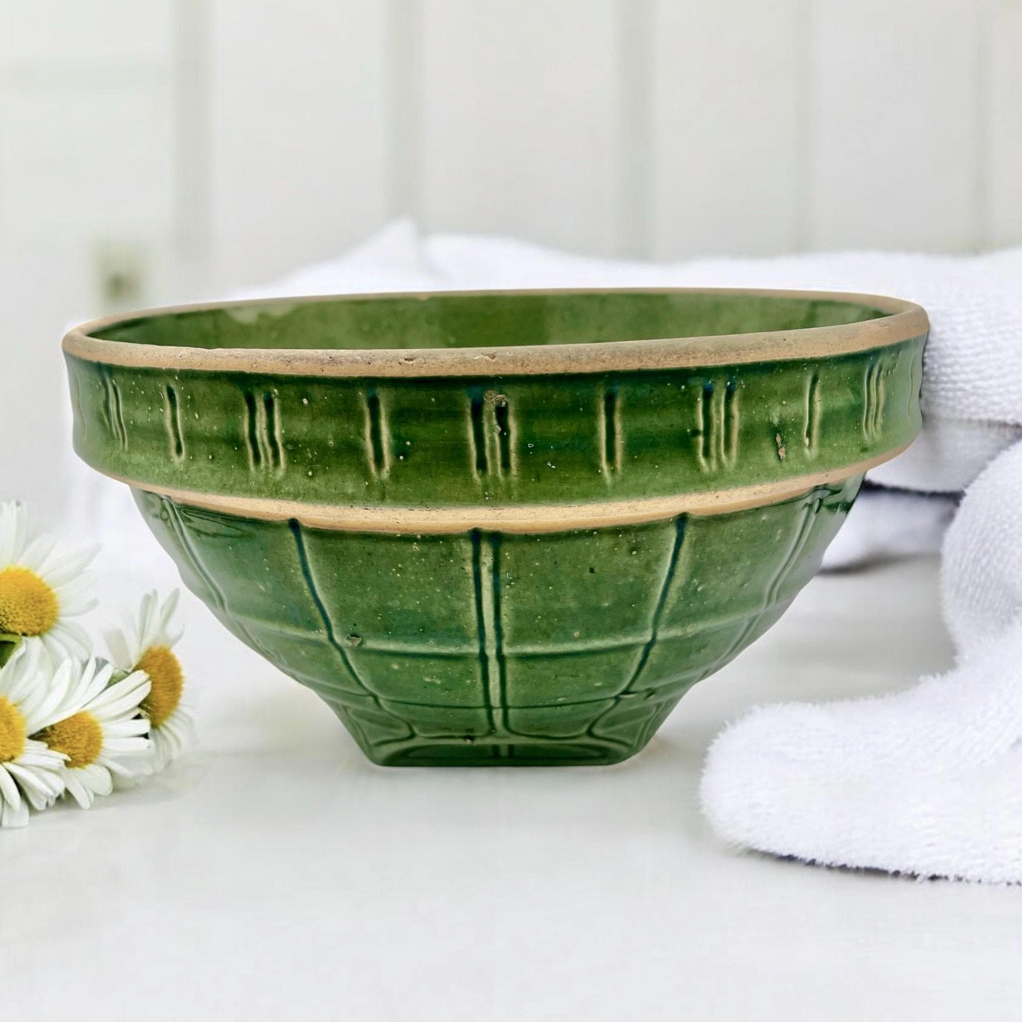 Mccoy Green Windowpane Bowl/11.25”/vintage Yellowware Mixing Bowls