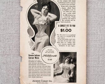 Authentic 1890s Corset Advertisement | Victorian Fashion Wall Art | Jackson Corset Co Antique Print | Gothic Feminine Decor