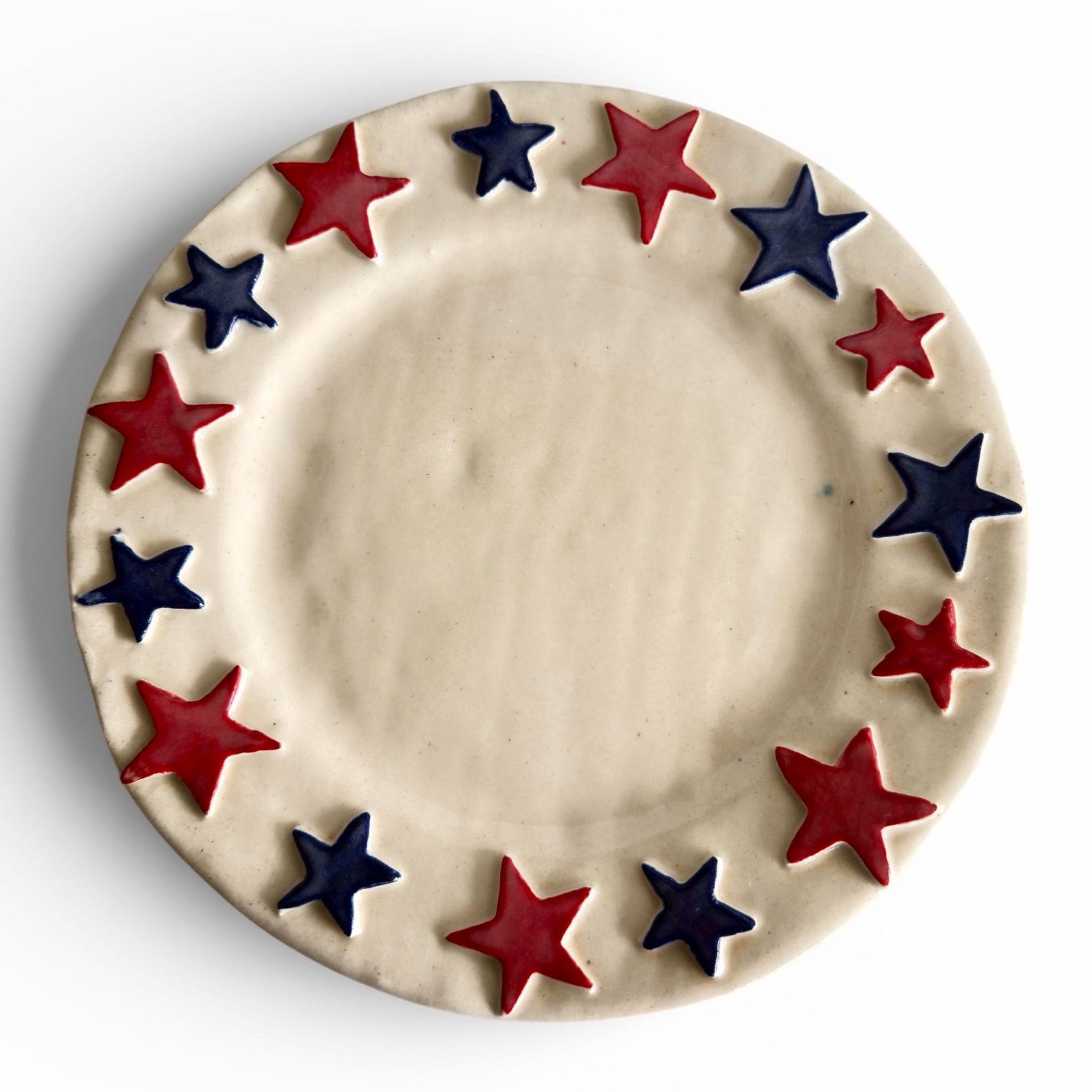Handmade Patriotic Star Plate 12” | Americana Studio Pottery Platter | Raised Stars Serving Dish | Cottage Rustic Decor | Signed 2004