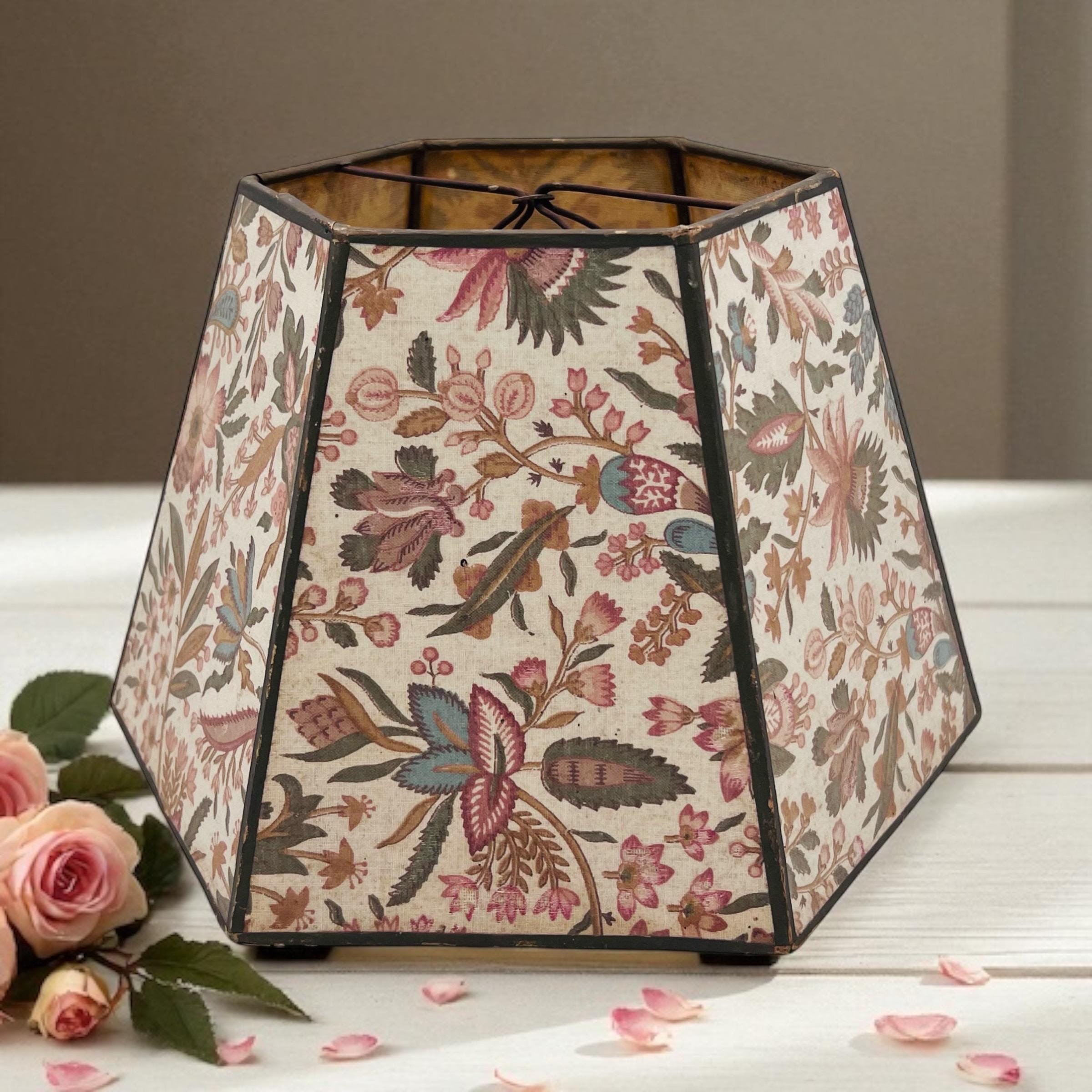 Vintage Hexagon Floral Lampshade/Paper Lampshade/Country Primtive Lampshade/Country Rose Lampshade/Cottagecore Grannychic