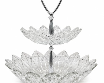 Federal Glass Petal Pattern 2-Tier Tidbit Serving Stand | Vintage Crystal Dessert Tray | Candy Dish | Tea Party | Coffee Bar | Holiday Cente