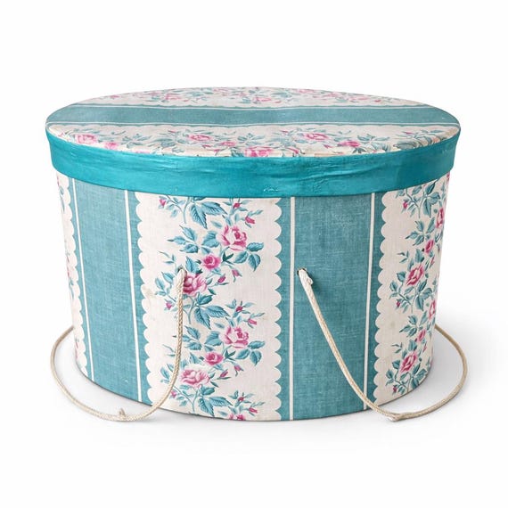 Vintage Hat Storage Box Hat Box-bandbox-storage Box/victorian/blue Wallpaper Figural  main image 4