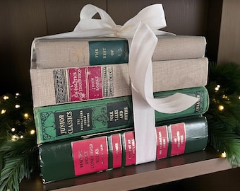 Vintage Christmas Books/Red Green Old Books/Antique Holiday Decorations