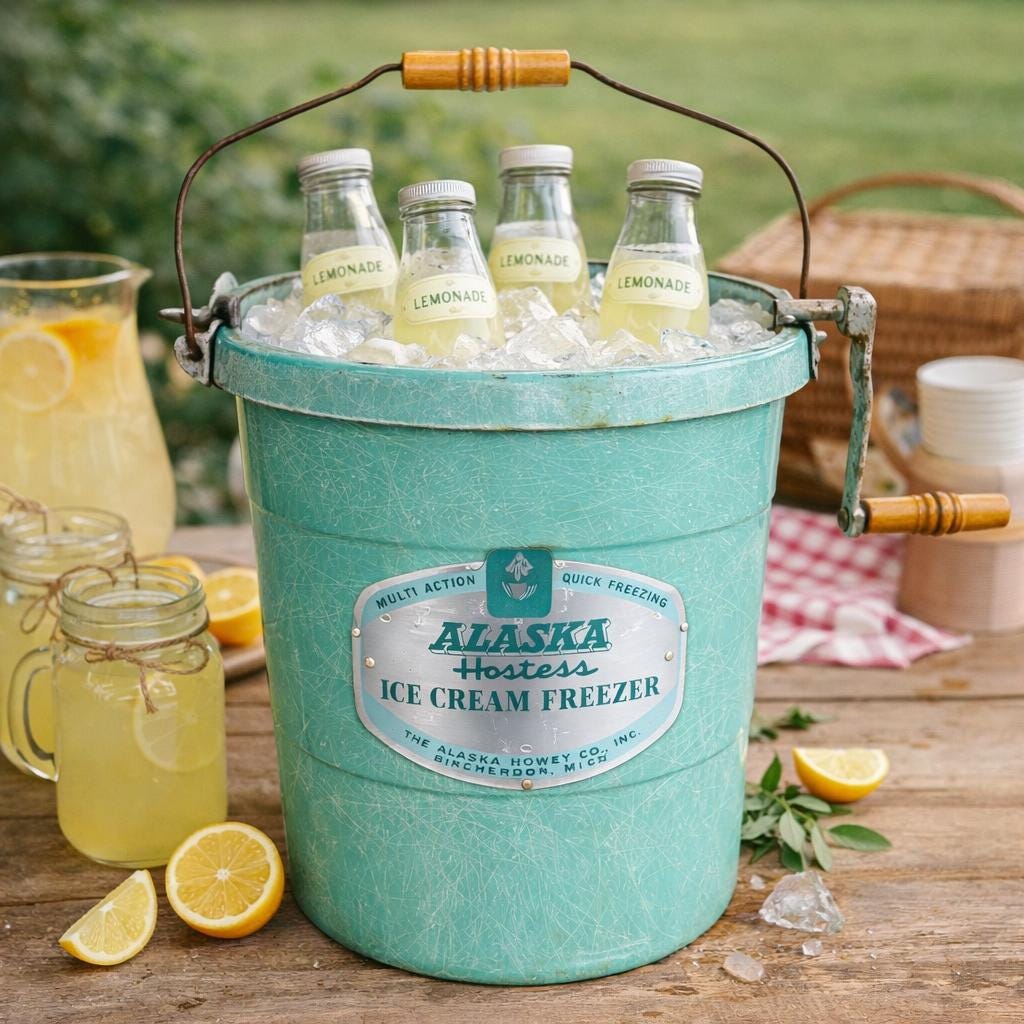 Vintage Ice Cream Maker Bucket Alaska Hostess Turquoise