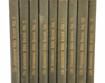 Antique Westminster Bible Record Complete 9 Volume Set 1910-1918 | Family Genealogy Books | Religious Book Collection | Green Gilt Hardcover