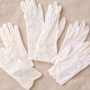 Vintage White Bridal Gloves Set of 3 | Mid Century Dress Gloves Lot | Beaded Embroidered Formal Gloves | Heirloom Tea Party Accessories