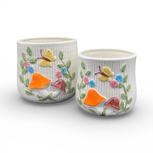 Vasi da fiori vintage Sears Merry Mushroom Style/Decorazione da cucina a tema funghi/Vasi da fiori retrò a forma di fungo anni '70/Contenitori in ceramica a forma di fungo