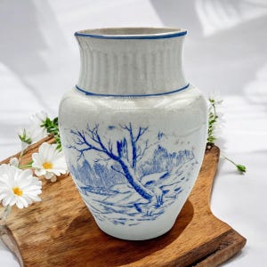 Antique Blue Transferware Vase/IOWA Pattern Blue Transferware Ironstone/Blue and White Antique China