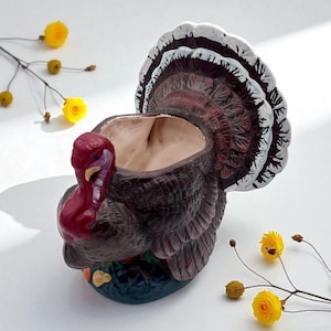 Vintage HOLLAND FLORAL Turkey Planter/Ceramic Turkey Vase/Thanksgiving Centerpiece/Vintage Autumn Fall Seasonal Decor/Turkey Planter
