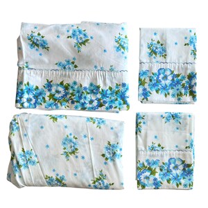 Vintage Floral Sheet Set Full Size | NOS Grants Bedding USA Made | Blue Cottagecore Sheets 4 Pc Cotton Blend image 11