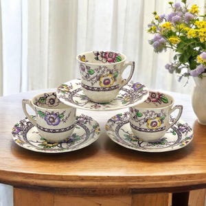 Alfred Meakin MEDWAY Demitasse Cups & Saucers/Set of 3/English Transferware Tea Cups/Antique Espresso Cups/Cottagecore  Floral Dishes
