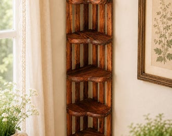Vintage Heart Corner Wall Shelf | Rustic Wooden 5 Tier Display Shelf | Cottagecore Farmhouse Decor | Hanging Corner Shelf