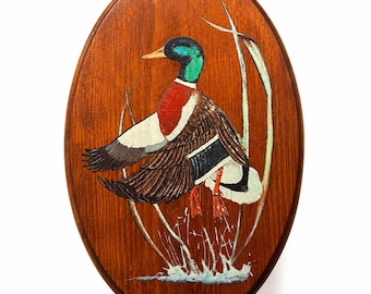 Vintage Mallard Duck Oval Wood Wall Plaque | Lodgecore Cabin Decor | Lake House Wall Art | Rustic Hunting Lodge Wildlife Decor