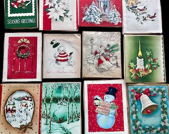 Vintage Christmas Greeting Cards- Lot of 12 Used- Junk Journal- Journaling -Scrapbooking- Circa 1940s/1950s