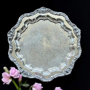 Vintage Silverplated Footed Round Tray- Silver Plated Tray-Buffet Table Tray -Charcuterie Tray Coffee Table Tray-Antique Silver Tray