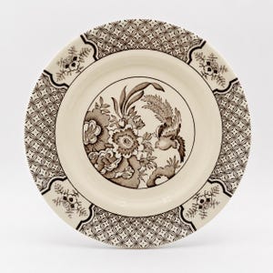 Wood & Sons Yuan Brown Transferware Salad Plate | Made in England | Vintage English Ironstone | Bird Floral China | Cottage Decor