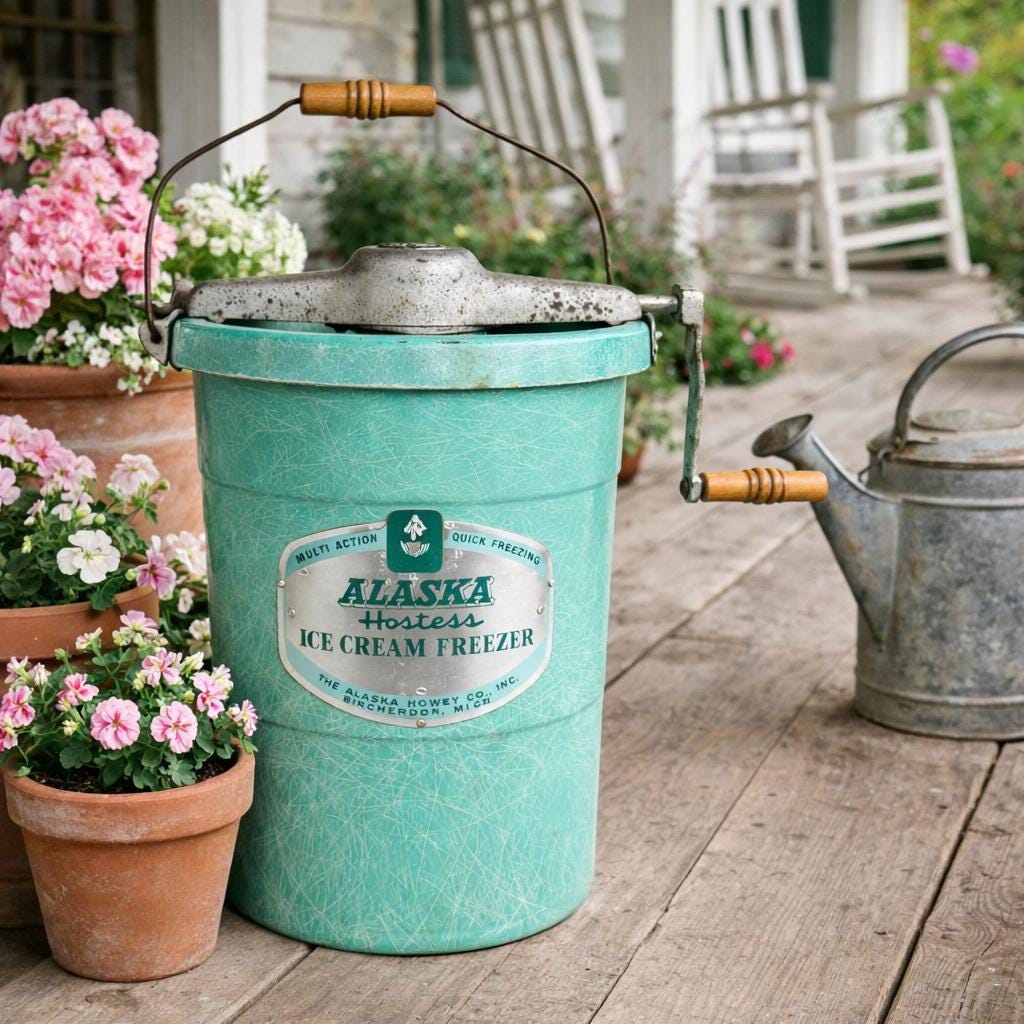 Vintage Ice Cream Maker Bucket Alaska Hostess Turquoise