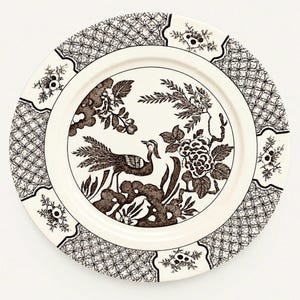 Wood & Sons Yuan Brown Transferware Dinner Plate | Made in England | Vintage English Ironstone | Bird Floral China | Cottage Decor
