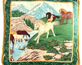 Handmade Equestrian Horse Pillow | Double-Sided Print | 15” Square Decorative Cushion | Cabin Lodge Decor