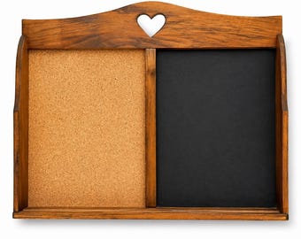 Vintage Wall Organizer Chalkboard Cork Board | Wood Entryway Mail Holder | Cottage Kitchen Memo Board