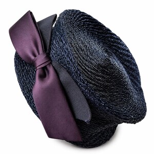 Vintage Betmar Navy Blue 100% Wool Felt Cloche Burgundy Satin Ribbon Band 100% Wool Betmar Cloche Hats for Women for sale | eBay main image 2