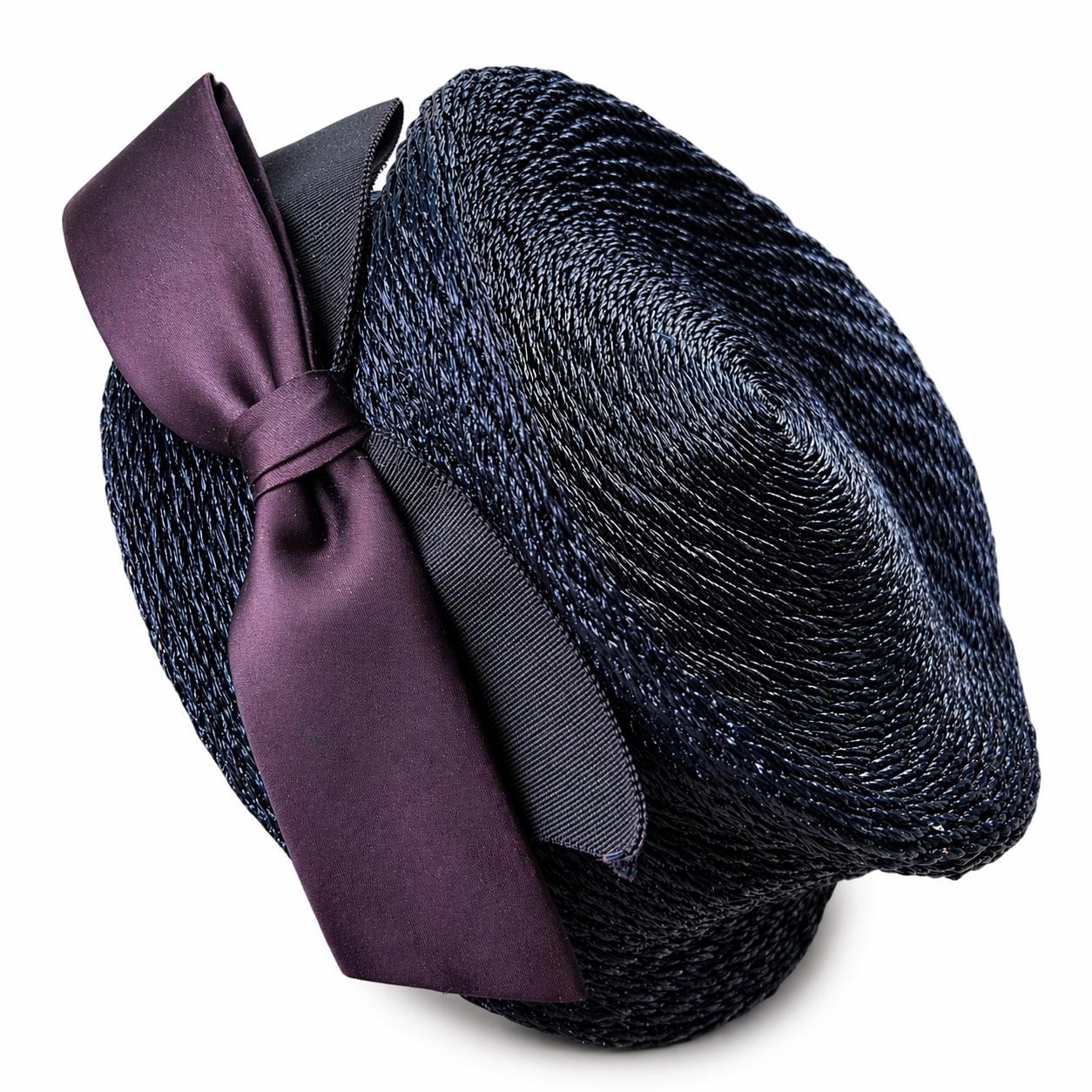 BETMAR New York R236 Vintage Purple 100% Straw Hat Mesh Flower Church Derby Vintage Betmar New York Red Straw Hat Wide Brim Bow Flower  main image 4