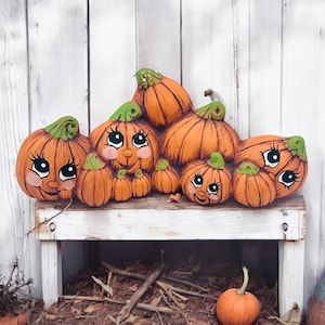 Handpainted Cetamic Pumpkins/ Vintage Halloween Fall Decor/Fall Shelf Decor/Fall Table Centerpiece/Kitschy Halloween