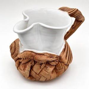 Leo & Karin Villaroman Sea Creatures Pitcher | Charlestowne Porcelaine | Handmade Coastal Studio Pottery | Basket Weave Shell Shrimp Jug