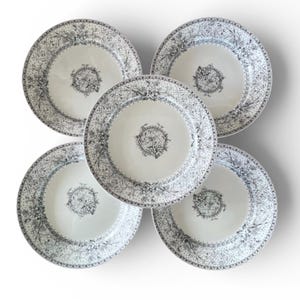 Antique Johnson Brothers GRAY LACE Dinner Plates/Gray Black Transferware Dishes/Circa 1880s