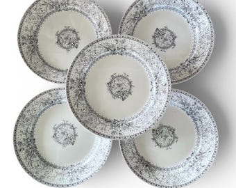 Piatti da portata antichi Johnson Brothers GRAY LACE/Piatti in ceramica transferware grigio-nera/Circa 1880