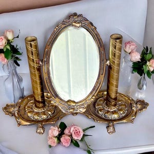 Antique Mirror Victorian  Solid Brass Vanity Mirror Make Up Mirror Tabletop Mirror Shaving Mirror Ornate Brass Mirror