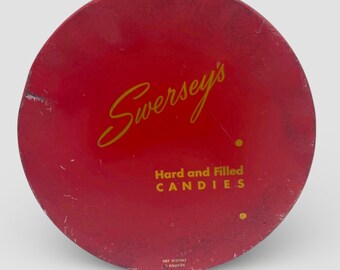 Vintage Swersey’s Candy Tin | Red Metal Candy Box | Mid-Century Kitchen Decor | 1940s–1950s Advertising Tin