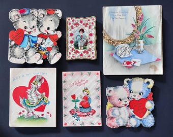 Vintage Valentine Cards- Six-all used-scrapbooking junk journal - vintage Valentine decor