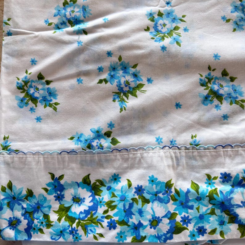 Vintage Floral Sheet Set Full Size | NOS Grants Bedding USA Made | Blue Cottagecore Sheets 4 Pc Cotton Blend image 17