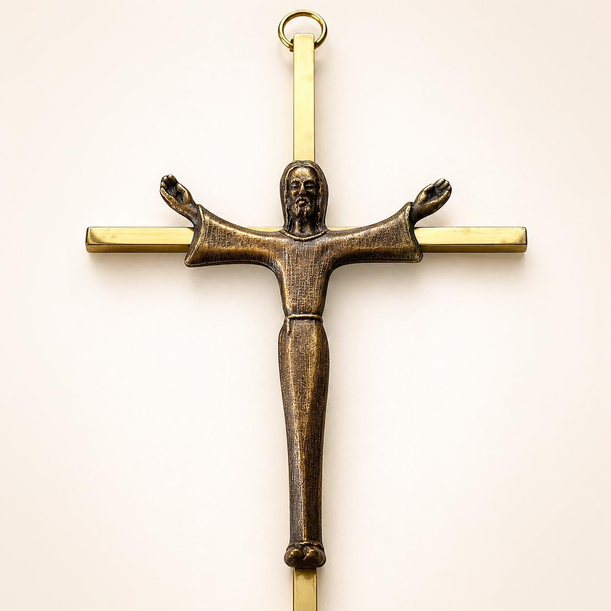 Vintage Brass Crucifix Wall Cross With Jesus Figure | Mid Century