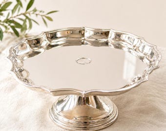 Vintage International Silver Pedestal Tray | Footed Cake Stand  | Dessert Display | Vanity Tray Decor | Hostingcore Serveware | 13.25”