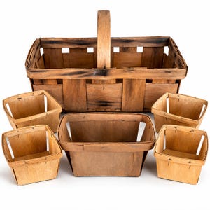 Vintage Wooden Berry Baskets Set of 5 | Farm Stand Produce Crates | Rustic Farmhouse Kitchen Storage| Garden Seed Organizer