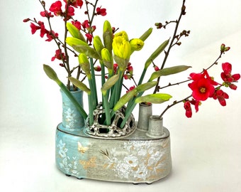 Handmade Pottery Vase, Tulipiere, Flower Brick, Contemporary folk art pottery, Vintage style, Flower Arranger, Mother's Day gift