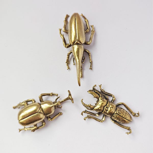Brass Stag Beetle Figurine, Brass Rhinoceros Beetle Figurine, Brass Hercules Beetle Figurine