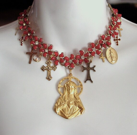 Virgin Mary reliquary charm necklace . repurposed deco 50s 60s Etsy