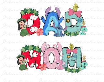 Stitch Dad And Mom Bundle Png, Dad Mom Png, Birthday Boy Family, Vacay Mode Png, Magical Kingdom Png, Birthday Boy, SVG and PNG Files