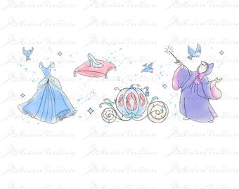 Cinderella Watercolor Png, Princess Cinderella Png, Girls Trip Png, Family Vacation Trip Png, Magical Kingdom Png, Customize Gift Png