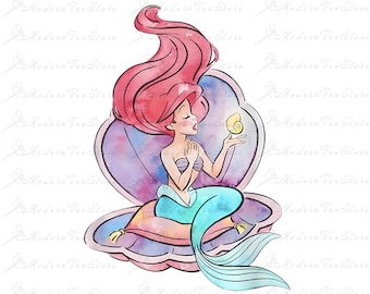 Ariel Watercolor Png, Princess Ariel Png, Ariel Princess Shirt Png, Retro Ariel Png, Retro Little Mermaid, Watercolor Princess Png