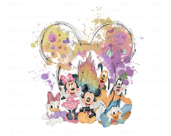 Watercolour Mickey and Friends Png, Mickey Goofy Donald Daisy Minnie Pluto Sublimation Design, Family Vacation Png, Family Trip Png