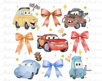 Coquette Bows Watercolor Cars PNG, Lightning McQueen Png, Cars Friends, Cars Birthday, Family Vacation Png, Vacay Mode Png, Coquette Bow Png