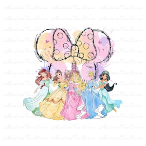 Retro Princess Happily Ever After Png, Watercolor Princesses Png, Retro Colorful Castle Png, Mouse Ear Castle Png, Sublimation Design Png