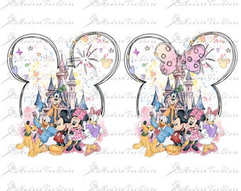 Oreille de souris château Png, aquarelle château Png, château coloré rétro Png, sublimation Png, Magic Kingdom Png, téléchargement immédiat