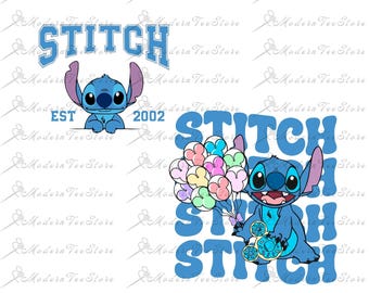 Stitch Est 2002 png, Stitch Png Retro, Stitch Balloons PNG, Stitch Voyage D'été, En-cas Magiques Sublimation, Stitch Shirt Png, Magic Kingdom