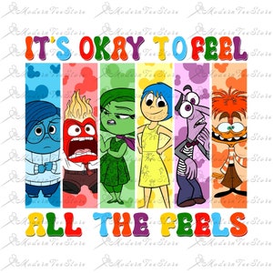 Inside Out 2, It's Okay To Feel All The Feels Png, Mental Health Matter Png, Cartoon Emotions Friends Shirt, Para BCBA ABA, Speech Therapy